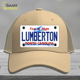 Lumberton North Carolina State Novelty License Plate Hat Mesh / Khaki