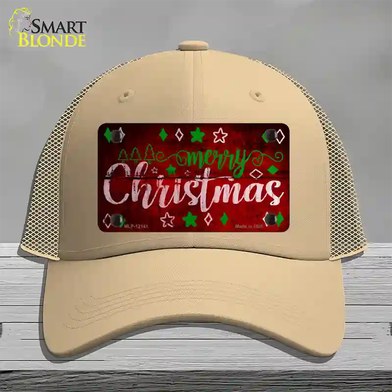 Merry Christmas Red Novelty License Plate Hat Mesh / Khaki