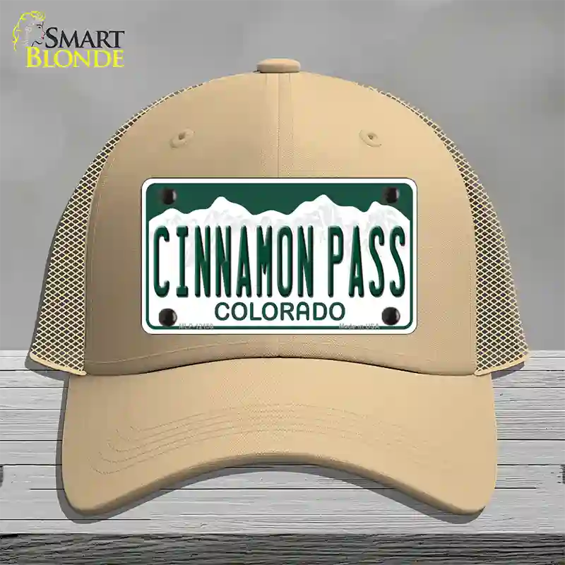 Cinnamon Pass Colorado Novelty License Plate Hat Mesh / Khaki