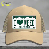 I Love Weed Colorado Novelty License Plate Hat Mesh / Khaki