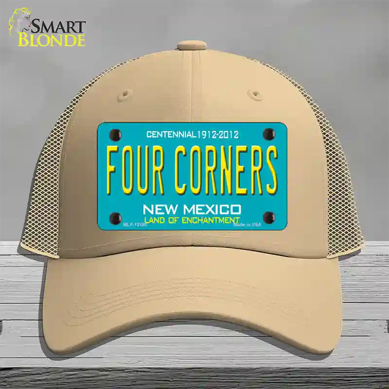 Four Corners Teal New Mexico Novelty License Plate Hat Mesh / Khaki