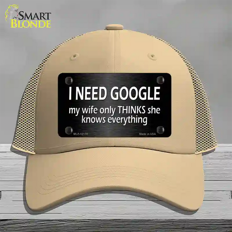 I Need Google Novelty License Plate Hat Mesh / Khaki