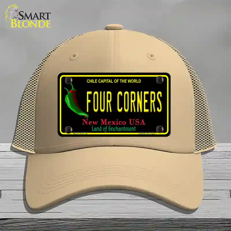 Four Corners New Mexico Black Novelty License Plate Hat Mesh / Khaki