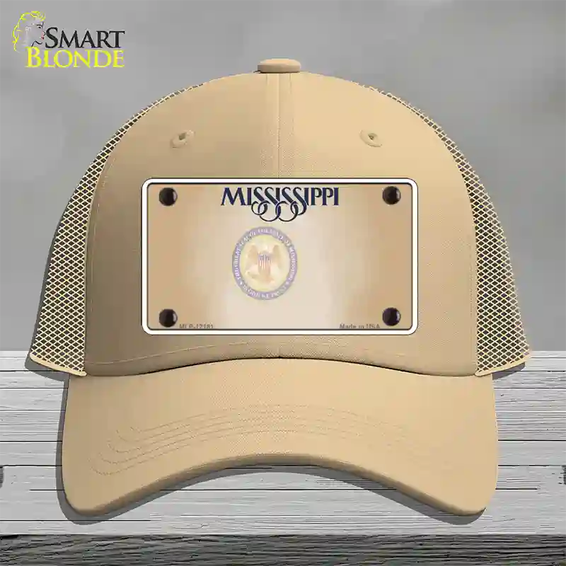 Mississippi Great Seal Blank Novelty License Plate Hat Mesh / Khaki