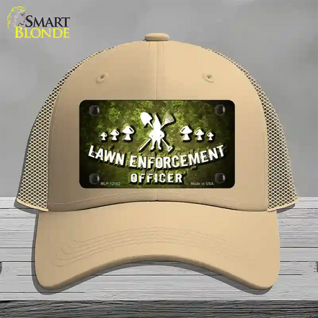 Lawn Enforcement Gnome Novelty License Plate Hat Mesh / Khaki