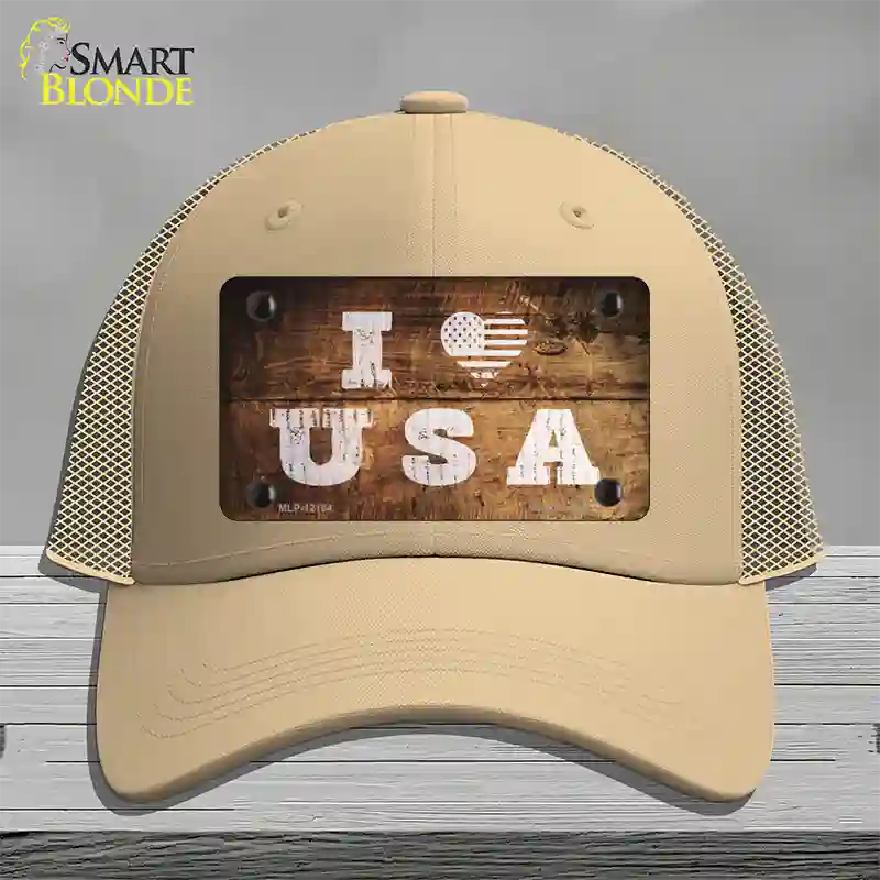 I Love USA Novelty License Plate Hat Mesh / Khaki