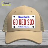 Go Red Sox Massachusetts Novelty License Plate Hat Mesh / Khaki