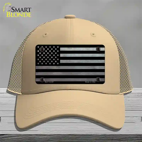 American Flag Black and Gray Novelty License Plate Hat Mesh / Khaki