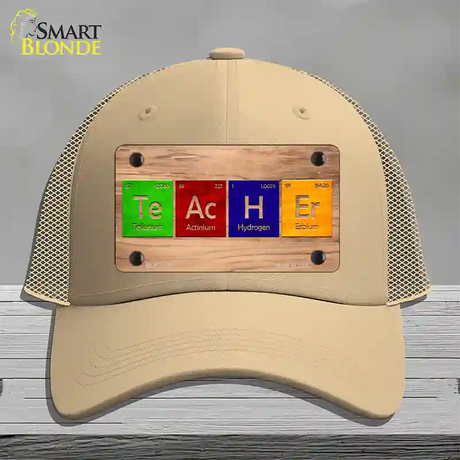 Teacher Periodic Table Wood Novelty License Plate Hat Mesh / Khaki