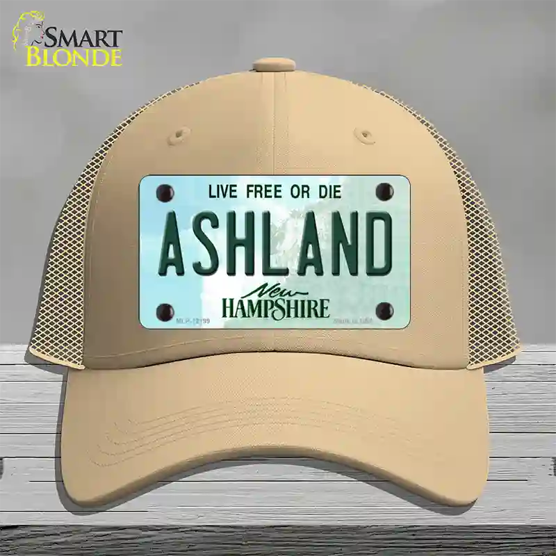 Ashland New Hampshire Novelty License Plate Hat Mesh / Khaki