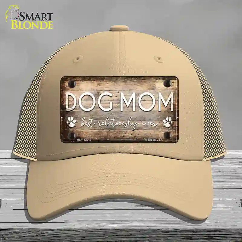 Dog Mom Novelty License Plate Hat Mesh / Khaki