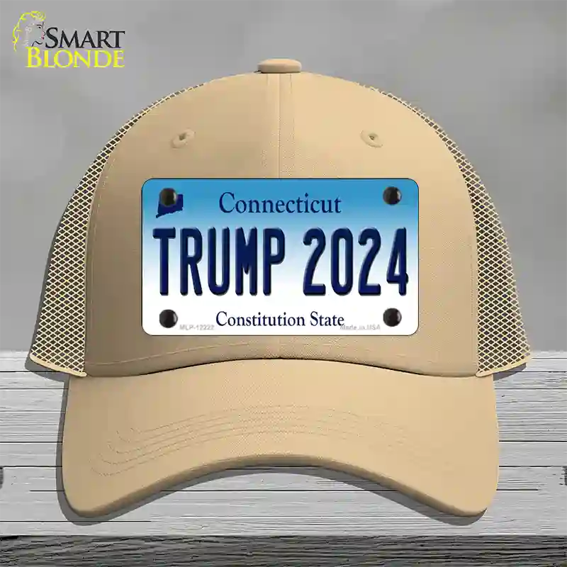 Trump 2024 Connecticut Novelty License Plate Hat Mesh / Khaki