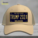 Trump 2024 Delaware Novelty License Plate Hat Mesh / Khaki