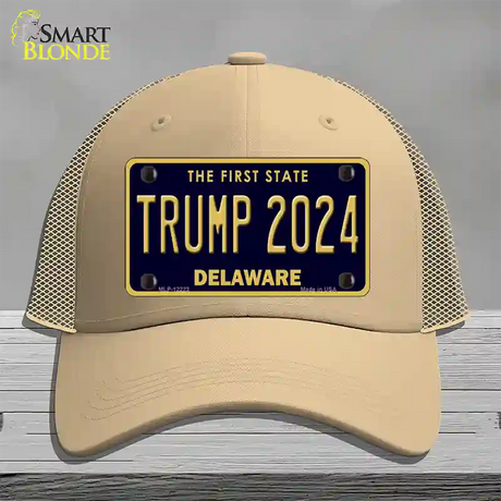 Trump 2024 Delaware Novelty License Plate Hat Mesh / Khaki