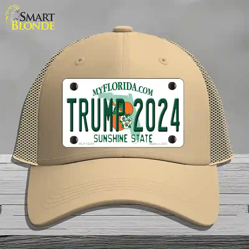 Trump 2024 Florida Novelty License Plate Hat Mesh / Khaki