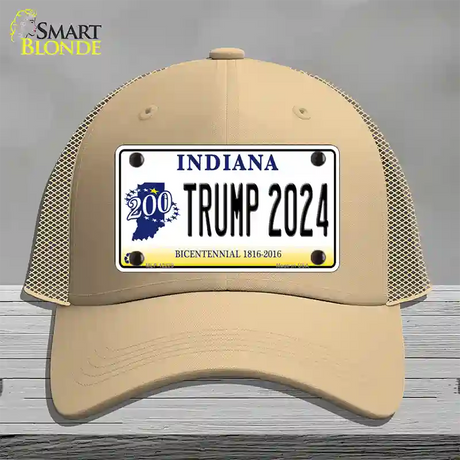 Trump 2024 Indiana Novelty License Plate Hat Mesh / Khaki