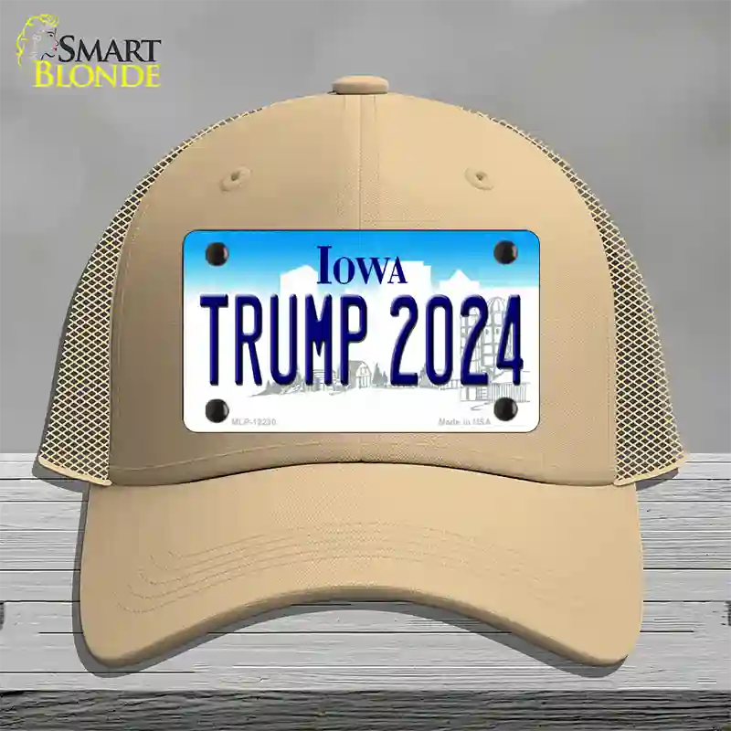 Trump 2024 Iowa Novelty License Plate Hat Mesh / Khaki