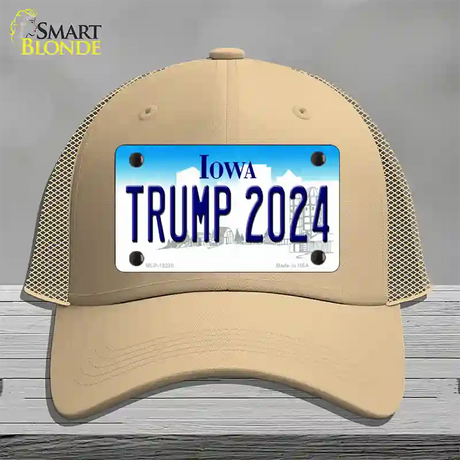 Trump 2024 Iowa Novelty License Plate Hat Mesh / Khaki