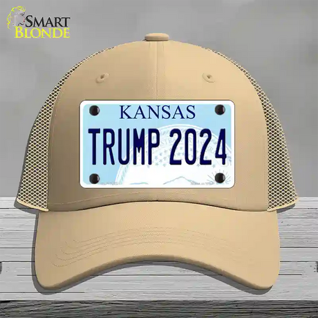 Trump 2024 Kansas Novelty License Plate Hat Mesh / Khaki