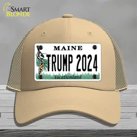 Trump 2024 Maine Novelty License Plate Hat Mesh / Khaki