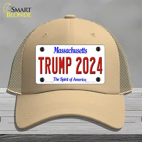 Trump 2024 Massachusetts Novelty License Plate Hat Mesh / Khaki