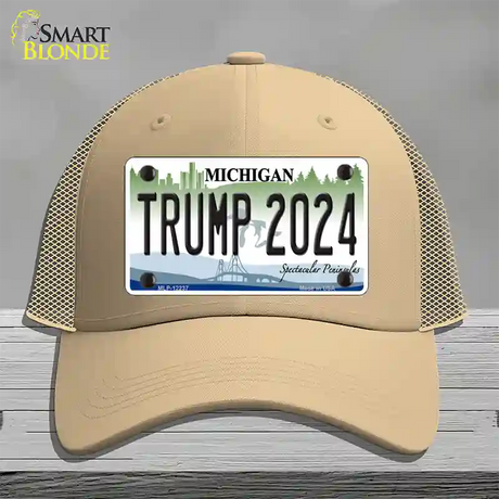 Trump 2024 Michigan Novelty License Plate Hat Mesh / Khaki