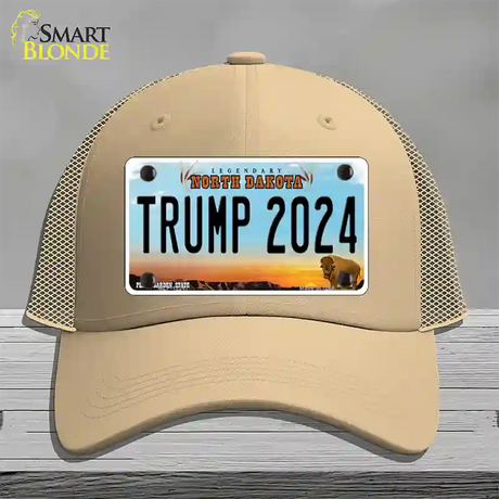 Trump 2024 North Dakota Novelty License Plate Hat Mesh / Khaki