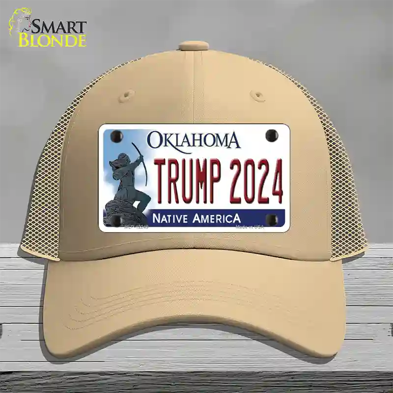 Trump 2024 Oklahoma Novelty License Plate Hat Mesh / Khaki