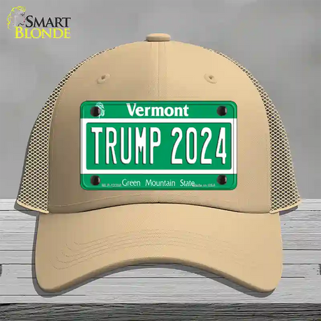 Trump 2024 Vermont Novelty License Plate Hat Mesh / Khaki