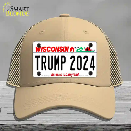 Trump 2024 Wisconsin Novelty License Plate Hat Mesh / Khaki