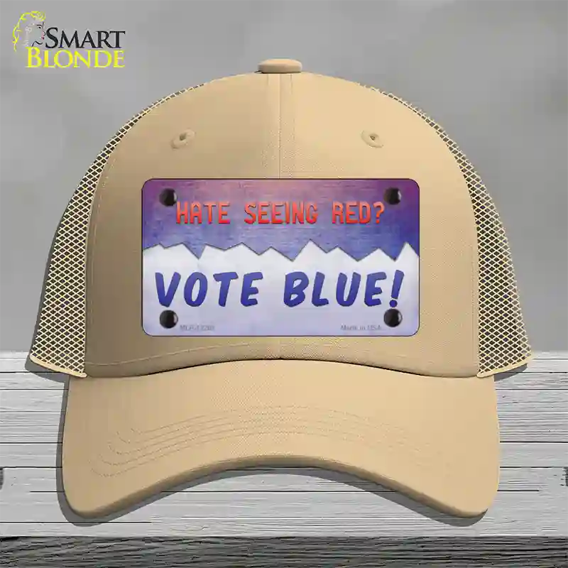 Hate Seeing Red Vote Blue Novelty License Plate Hat Mesh / Khaki