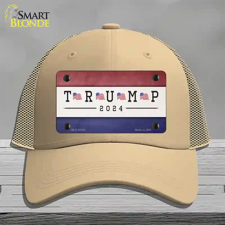 Trump 2024 USA Flag Novelty License Plate Hat Mesh / Khaki