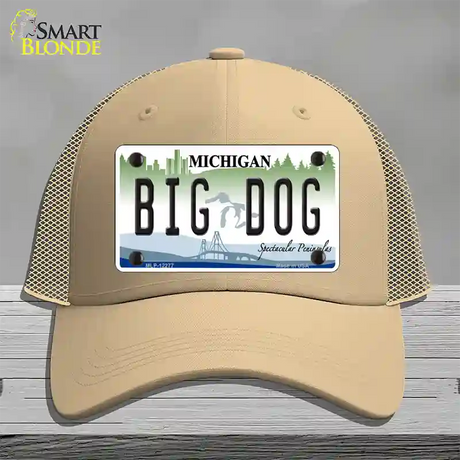 Michigan Big Dog Novelty License Plate Hat Mesh / Khaki