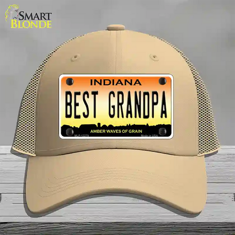 Best Grandpa Indiana Novelty License Plate Hat Mesh / Khaki