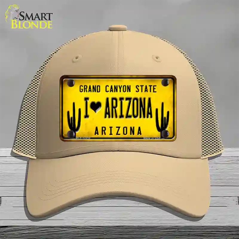 I love Arizona Yellow Novelty License Plate Hat Mesh / Khaki