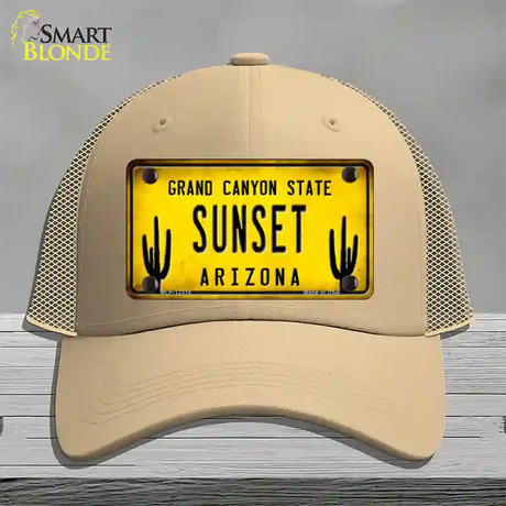 Arizona Sunset Novelty License Plate Hat Mesh / Khaki