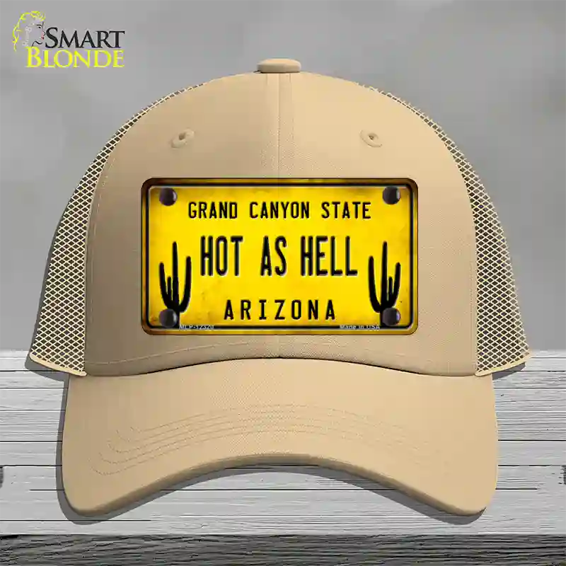 Arizona Hot as Hell Novelty License Plate Hat Mesh / Khaki