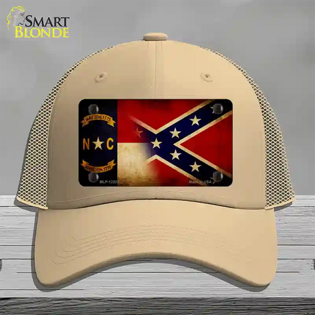 NC | Confederate Flag Novelty License Plate Hat Mesh / Khaki