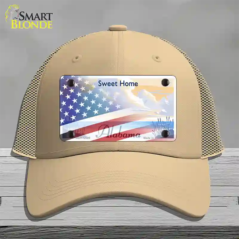 Alabama State Blank Novelty License Plate Hat Mesh / Khaki / Sweet Home Alabama (2215):https | Half American Flag | Yes