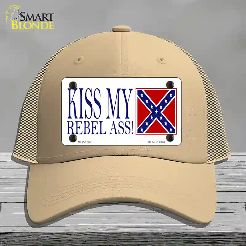 Kiss My Rebel Ass Novelty License Plate Hat Mesh / Khaki