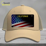 California with American Flag Novelty License Plate Hat Mesh / Khaki