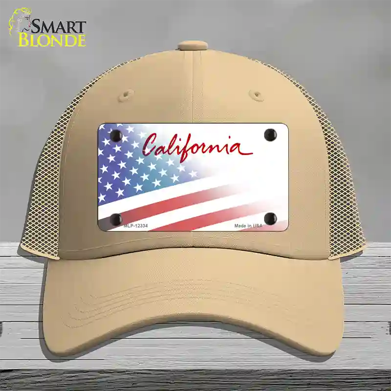 California Plate American Flag Novelty License Plate Hat Mesh / Khaki