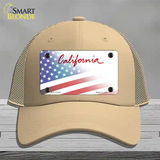 California Plate American Flag Novelty License Plate Hat Mesh / Khaki