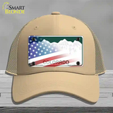 Colorado with American Flag Novelty License Plate Hat Mesh / Khaki