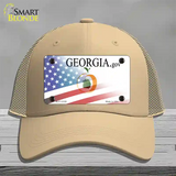 Georgia with American Flag Novelty License Plate Hat Mesh / Khaki