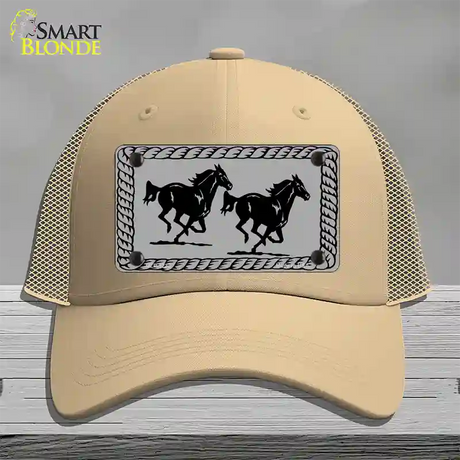 Two Running Horses Novelty License Plate Hat Mesh / Khaki