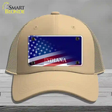 Indiana with American Flag Novelty License Plate Hat Mesh / Khaki