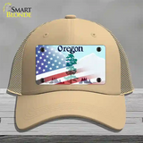 Oregon with American Flag Novelty License Plate Hat Mesh / Khaki