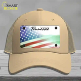 Tennessee with American Flag Novelty License Plate Hat Mesh / Khaki