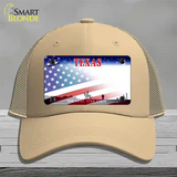 Texas with American Flag Novelty License Plate Hat Mesh / Khaki